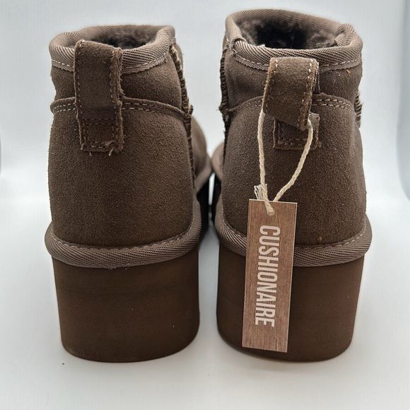 CUSHIONAIRE Women's Genuine Suede pull on platform boot +Memory Foam 7 TAUPE - Picture 4 of 7